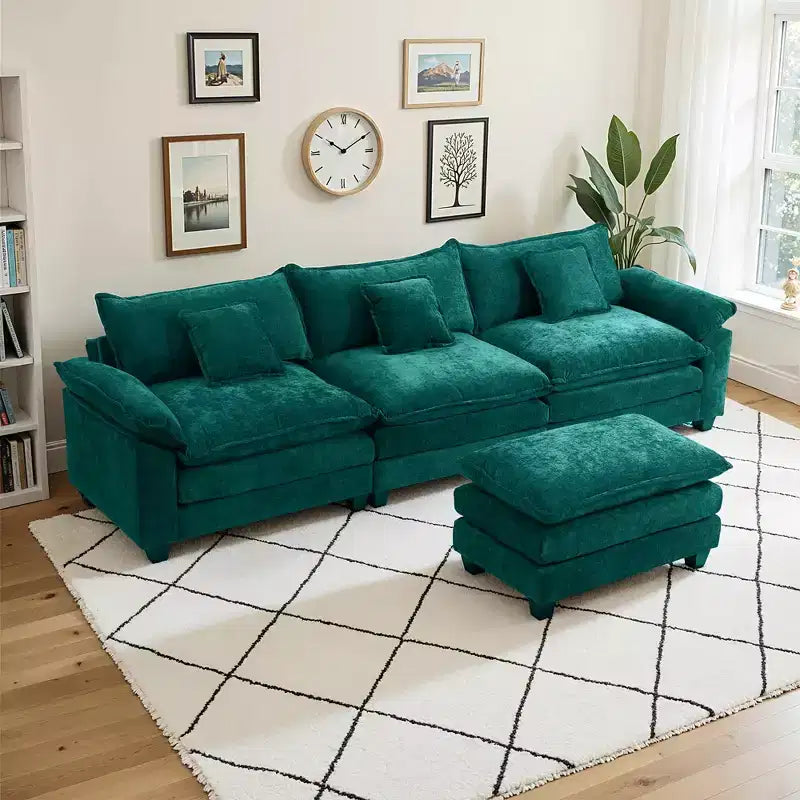 Canapé d'angle modulaire 112 places Comfy Cloud avec pouf mobile, coussins d'assise profonds pour salon