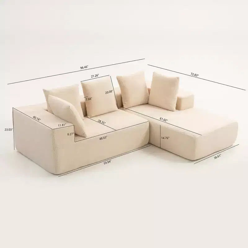 Canapé modulable moderne en L, canapé entièrement compressé en mousse avec coussins moelleux, 5 oreillers