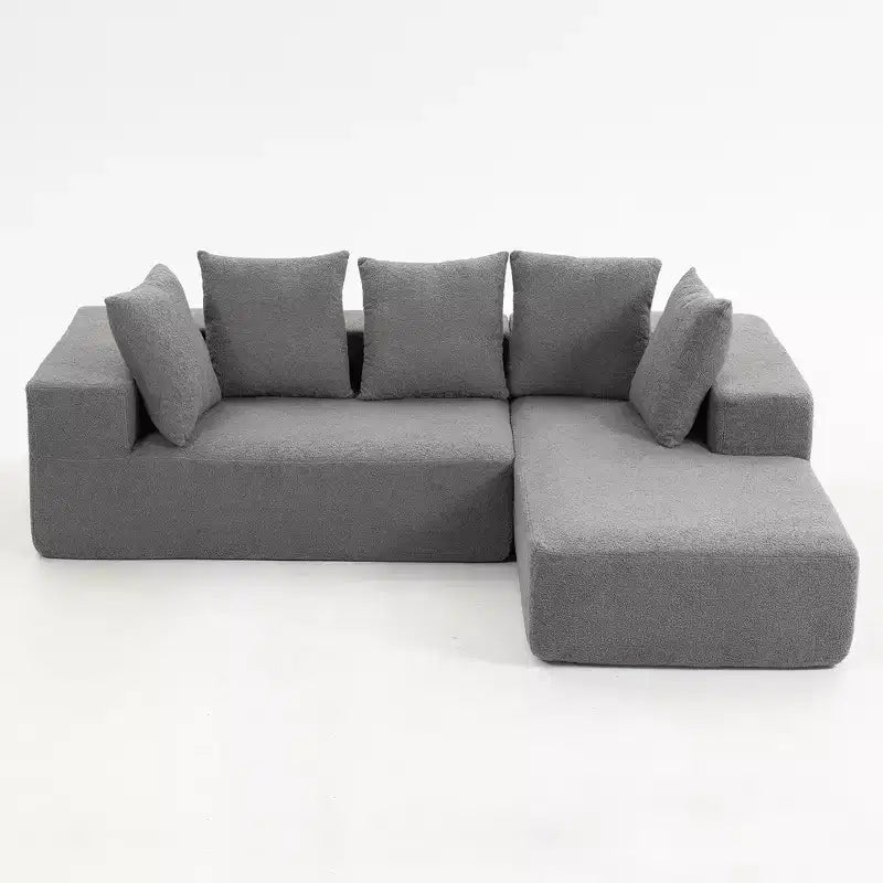 Canapé modulable moderne en L, canapé entièrement compressé en mousse avec coussins moelleux, 5 oreillers