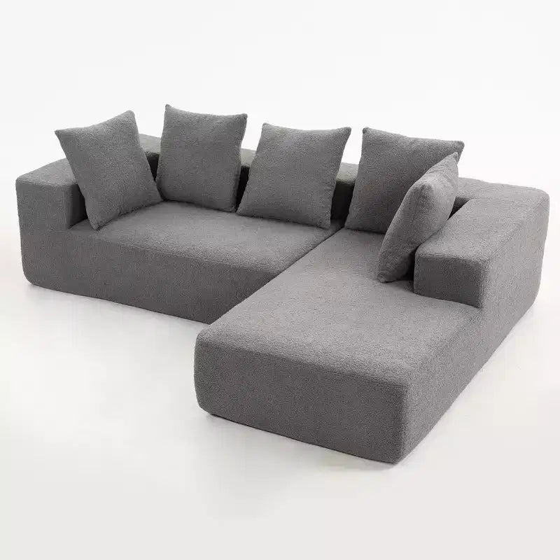 Canapé modulable moderne en L, canapé entièrement compressé en mousse avec coussins moelleux, 5 oreillers