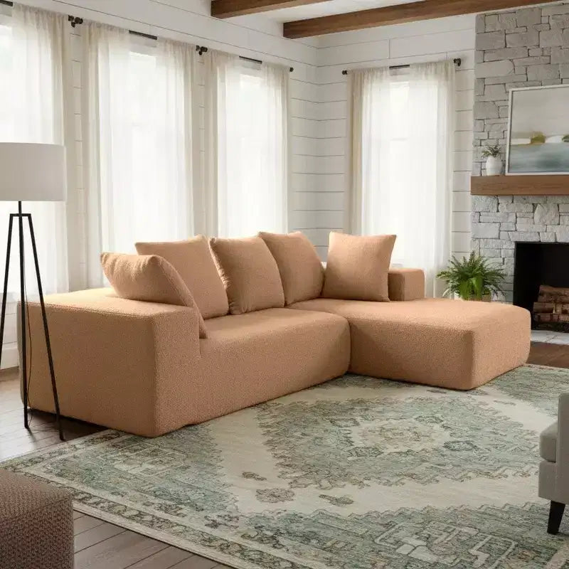 Canapé modulable moderne en L, canapé entièrement compressé en mousse avec coussins moelleux, 5 oreillers