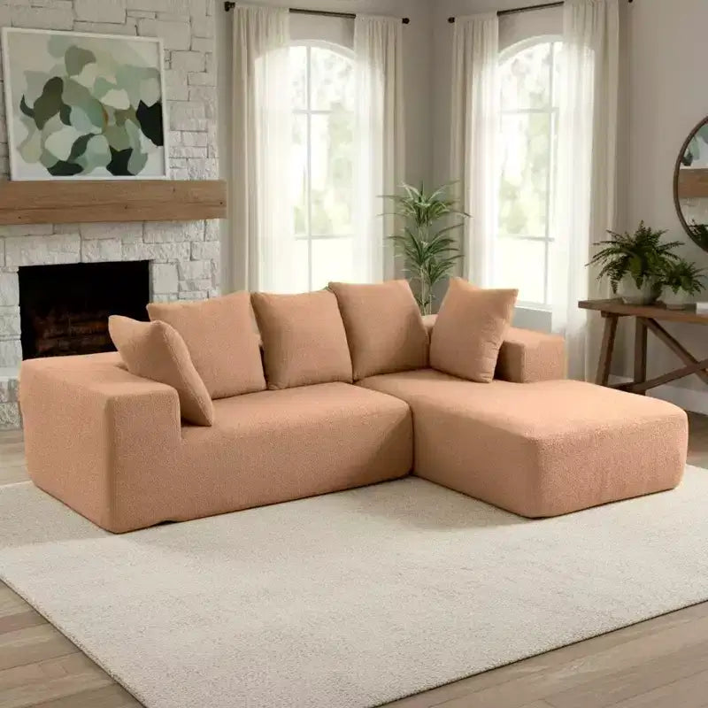 Canapé modulable moderne en L, canapé entièrement compressé en mousse avec coussins moelleux, 5 oreillers
