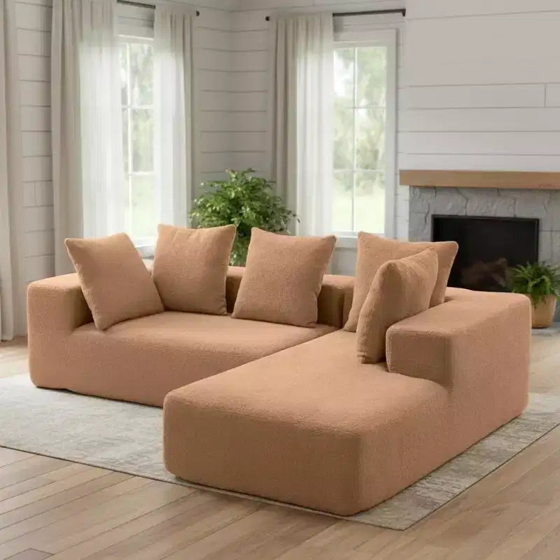 Canapé modulable moderne en L, canapé entièrement compressé en mousse avec coussins moelleux, 5 oreillers