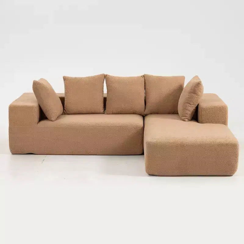 Canapé modulable moderne en L, canapé entièrement compressé en mousse avec coussins moelleux, 5 oreillers