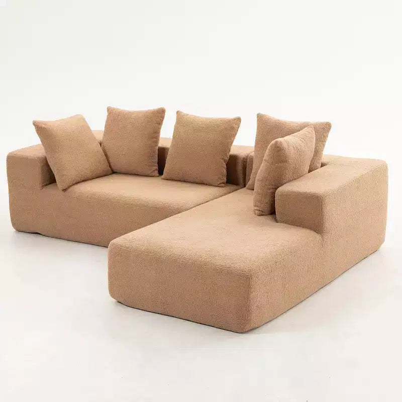 Canapé modulable moderne en L, canapé entièrement compressé en mousse avec coussins moelleux, 5 oreillers