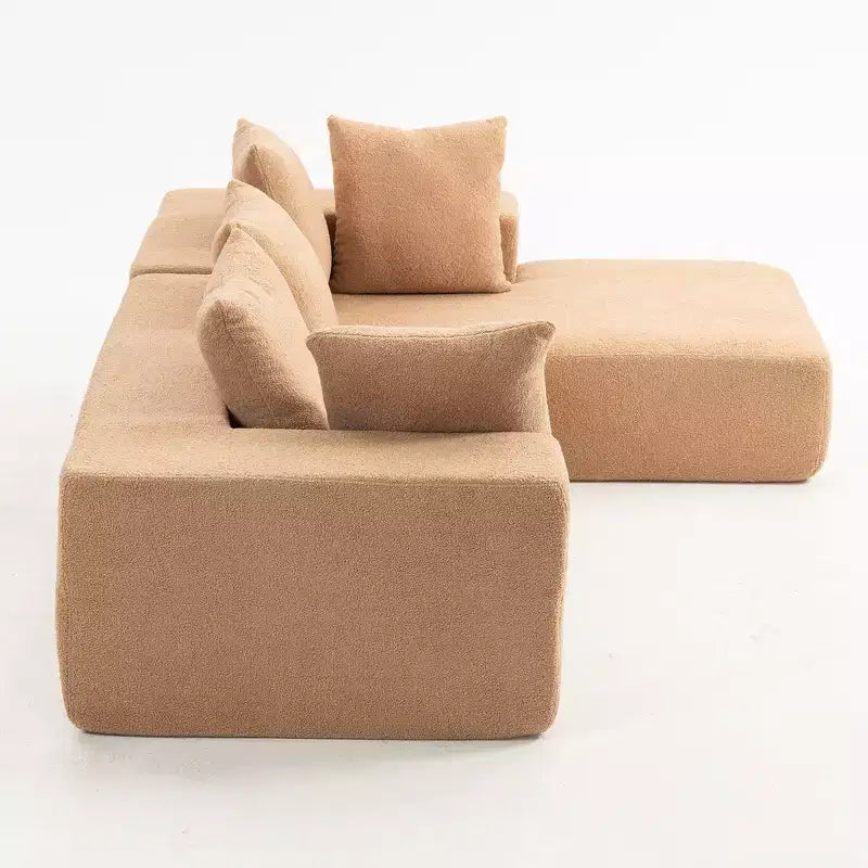 Canapé modulable moderne en L, canapé entièrement compressé en mousse avec coussins moelleux, 5 oreillers