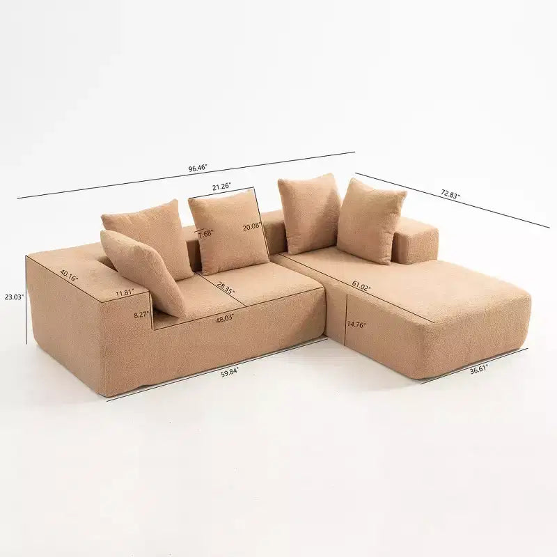 Canapé modulable moderne en L, canapé entièrement compressé en mousse avec coussins moelleux, 5 oreillers