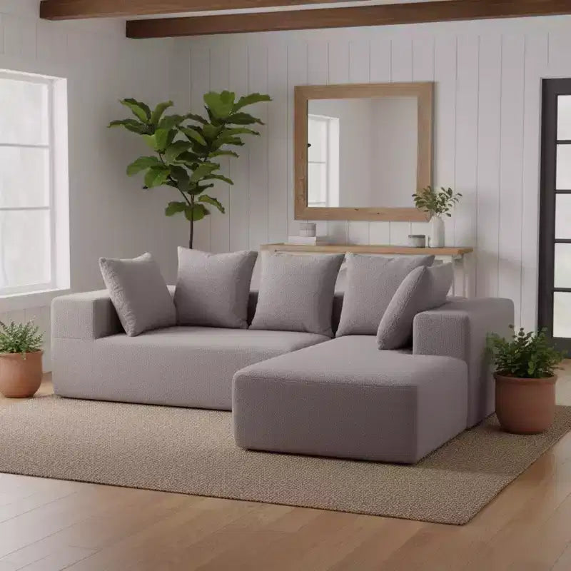 Canapé modulable moderne en L, canapé entièrement compressé en mousse avec coussins moelleux, 5 oreillers