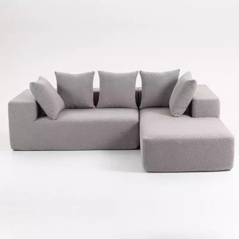 Canapé modulable moderne en L, canapé entièrement compressé en mousse avec coussins moelleux, 5 oreillers