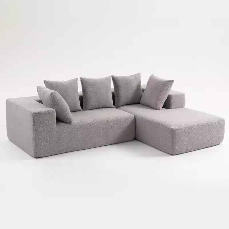 Canapé modulable moderne en L, canapé entièrement compressé en mousse avec coussins moelleux, 5 oreillers