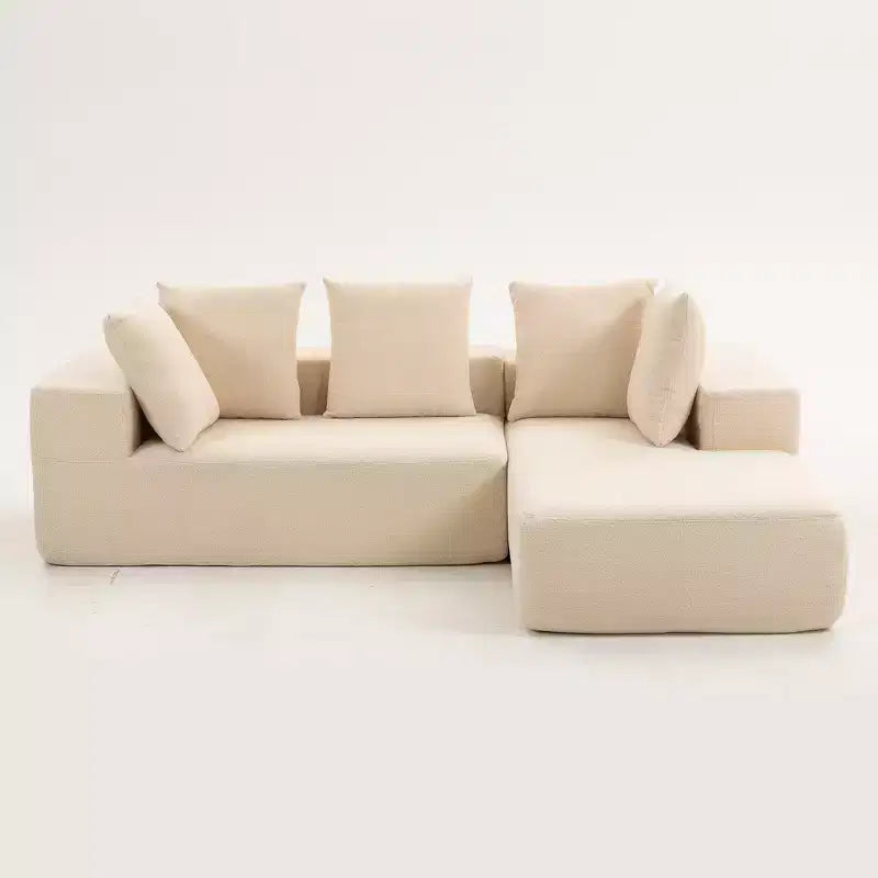 Canapé modulable moderne en L, canapé entièrement compressé en mousse avec coussins moelleux, 5 oreillers