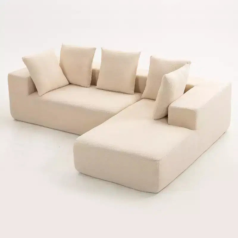 Canapé modulable moderne en L, canapé entièrement compressé en mousse avec coussins moelleux, 5 oreillers