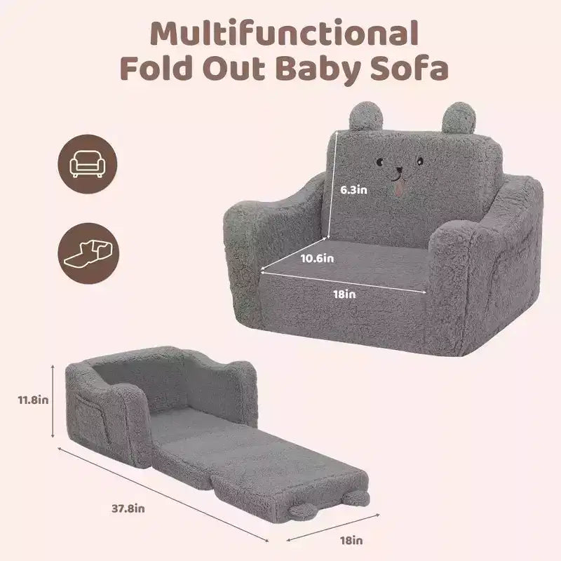 Fauteuil canapé pour enfant en bas âge, canapé convertible 2-en-1 pour bébé, canapé-lit pliant pour salle de jeux, rose