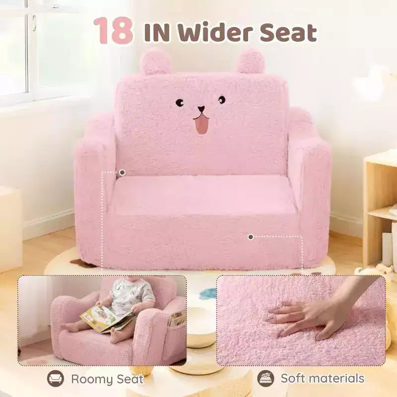 Fauteuil canapé pour enfant en bas âge, canapé convertible 2-en-1 pour bébé, canapé-lit pliant pour salle de jeux, rose