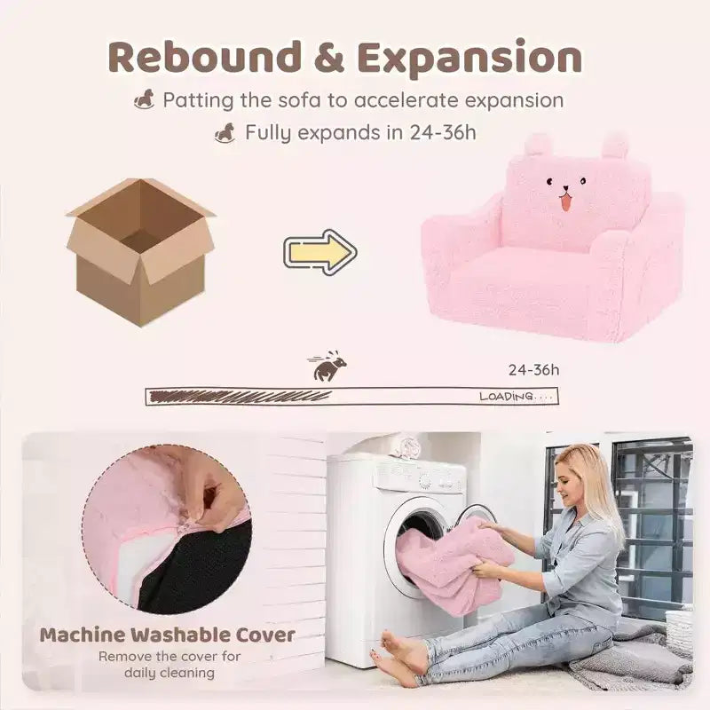 Fauteuil canapé pour enfant en bas âge, canapé convertible 2-en-1 pour bébé, canapé-lit pliant pour salle de jeux, rose
