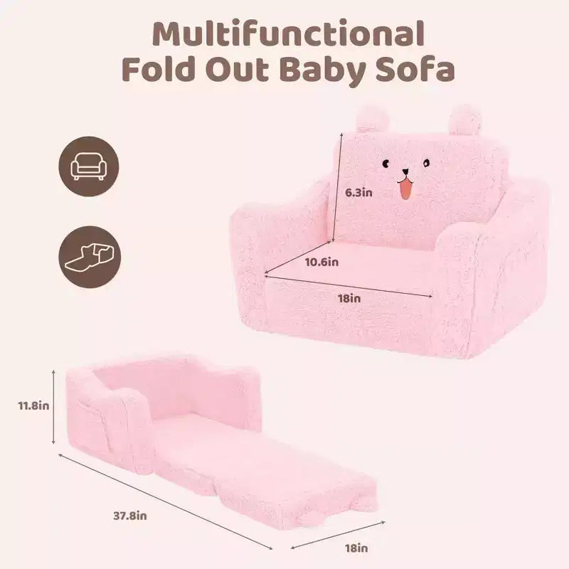 Fauteuil canapé pour enfant en bas âge, canapé convertible 2-en-1 pour bébé, canapé-lit pliant pour salle de jeux, rose