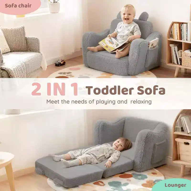 Fauteuil canapé pour enfant en bas âge, canapé convertible 2-en-1 pour bébé, canapé-lit pliant pour salle de jeux, rose