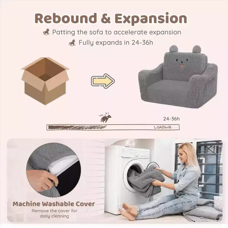 Fauteuil canapé pour enfant en bas âge, canapé convertible 2-en-1 pour bébé, canapé-lit pliant pour salle de jeux, rose