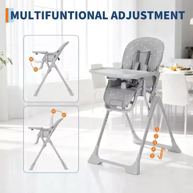 Chaise haute pliable pour bébés et tout-petits, réglable en hauteur/dossier/repose-pieds, avec plateau amovible, pliage rapide
