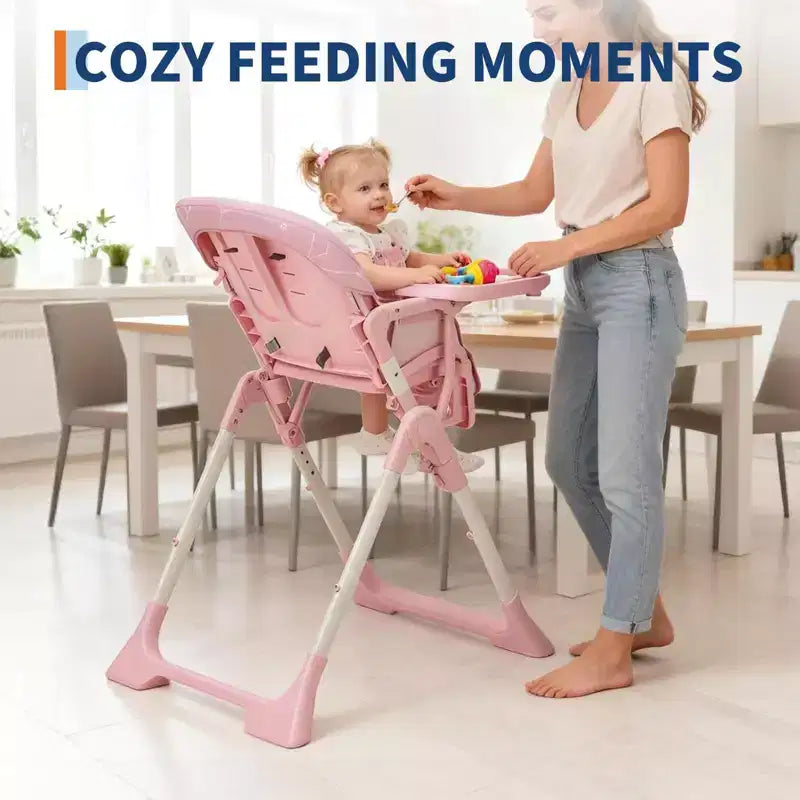 Chaise haute pliable pour bébés et tout-petits, réglable en hauteur/dossier/repose-pieds, avec plateau amovible, pliage rapide