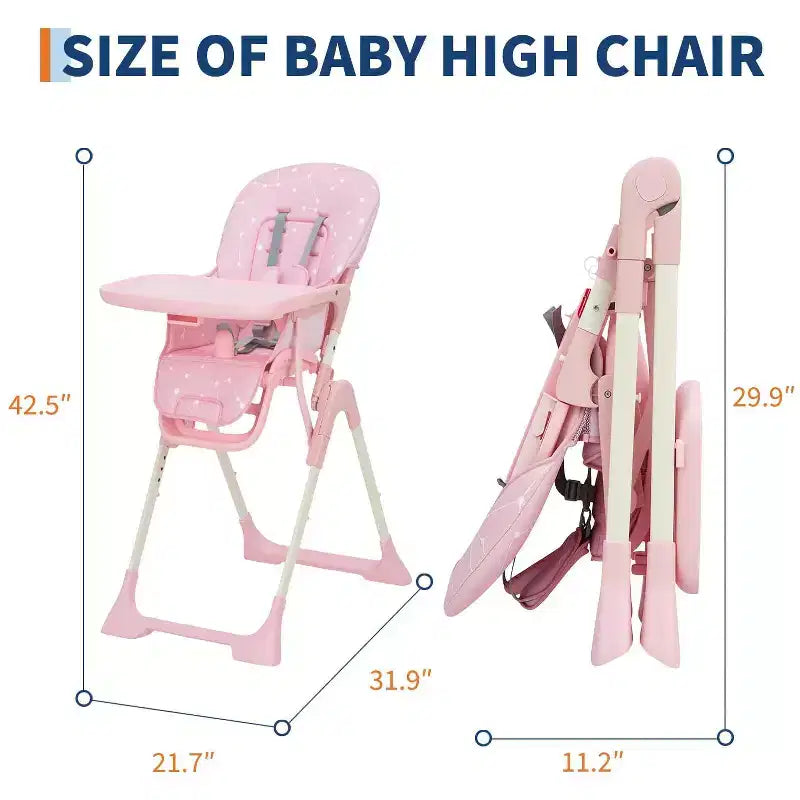 Chaise haute pliable pour bébés et tout-petits, réglable en hauteur/dossier/repose-pieds, avec plateau amovible, pliage rapide