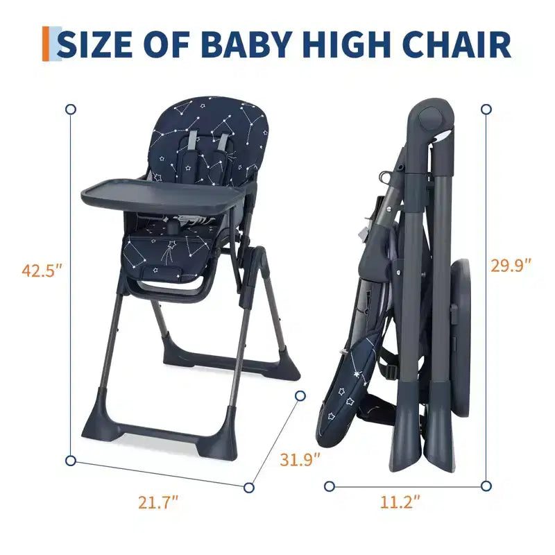 Chaise haute pliable pour bébés et tout-petits, réglable en hauteur/dossier/repose-pieds, avec plateau amovible, pliage rapide