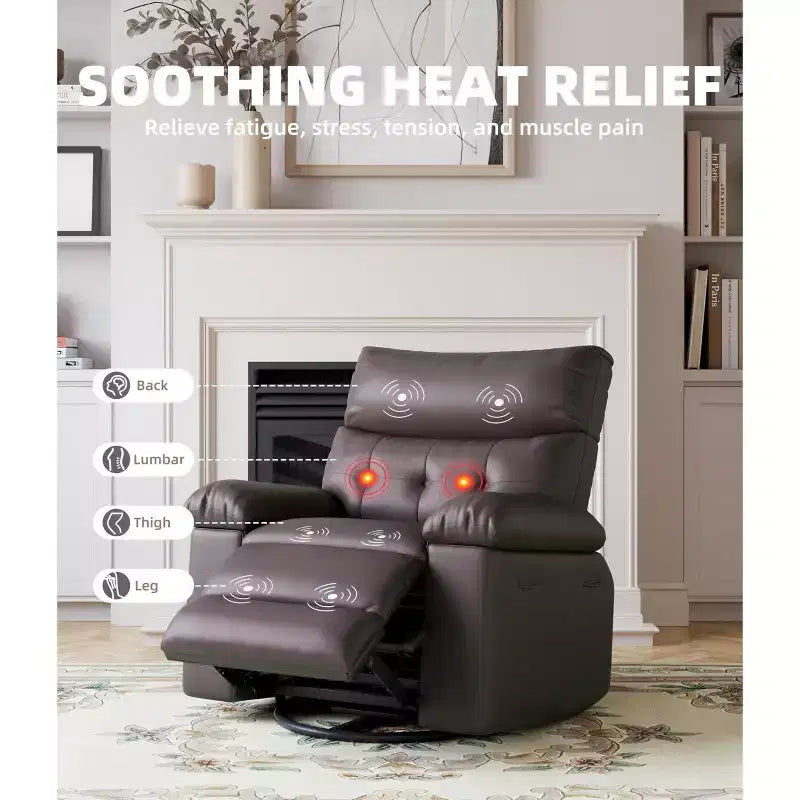 Fauteuil inclinable large surdimensionné - Chaleur et massage, Fauteuil inclinable manuel extra large en cuir PU pour adultes, Grand fauteuil paresseux avec accoudoirs confortables en éponge 1,5X