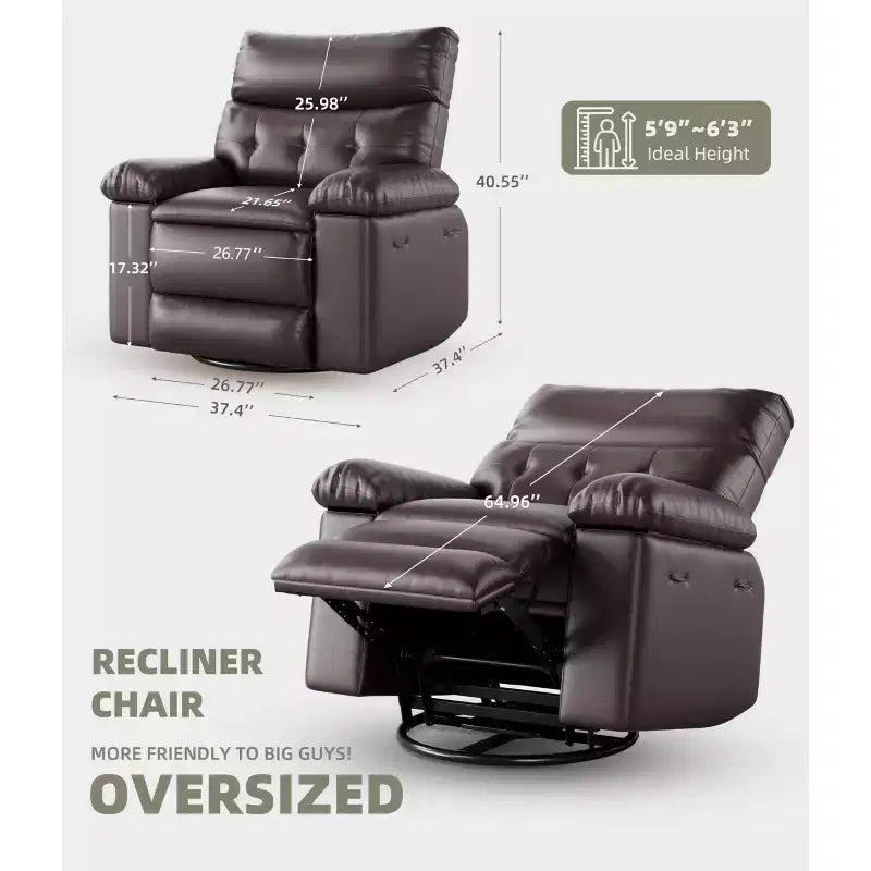 Fauteuil inclinable large surdimensionné - Chaleur et massage, Fauteuil inclinable manuel extra large en cuir PU pour adultes, Grand fauteuil paresseux avec accoudoirs confortables en éponge 1,5X