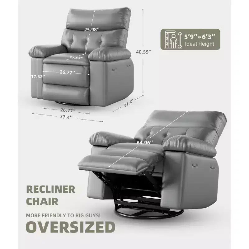 Fauteuil inclinable large surdimensionné - Chaleur et massage, Fauteuil inclinable manuel extra large en cuir PU pour adultes, Grand fauteuil paresseux avec accoudoirs confortables en éponge 1,5X