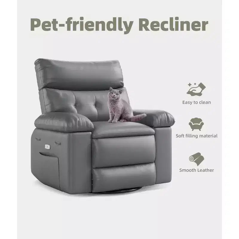 Fauteuil inclinable large surdimensionné - Chaleur et massage, Fauteuil inclinable manuel extra large en cuir PU pour adultes, Grand fauteuil paresseux avec accoudoirs confortables en éponge 1,5X