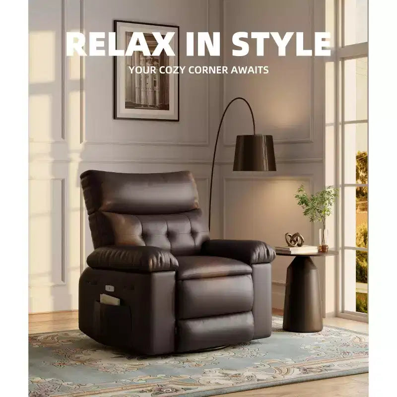 Fauteuil inclinable large surdimensionné - Chaleur et massage, Fauteuil inclinable manuel extra large en cuir PU pour adultes, Grand fauteuil paresseux avec accoudoirs confortables en éponge 1,5X