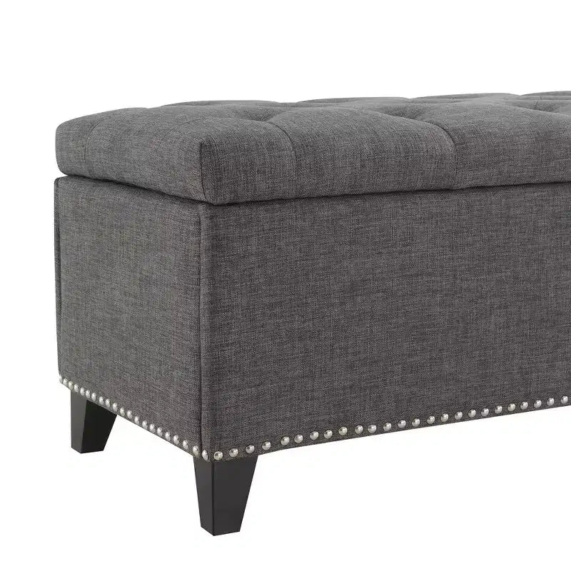 47,5" Banc ottoman de rangement, Banc de bout de lit avec charnière de sécurité, Tissu de lin capitonné, Banc pour le salon, l'entrée, la chambre, le couloir