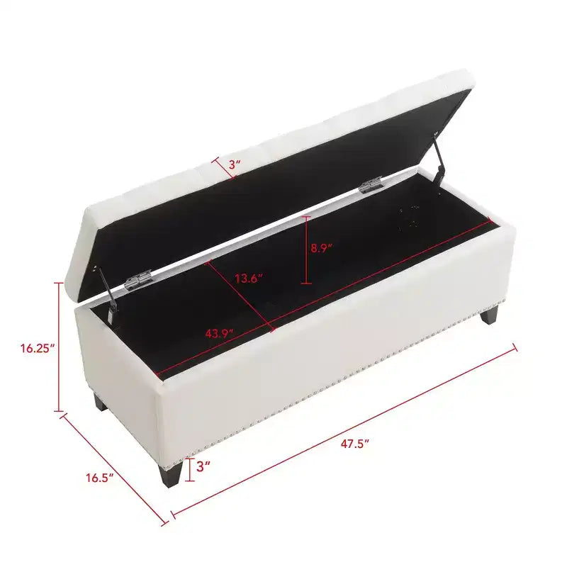 47,5" Banc ottoman de rangement, Banc de bout de lit avec charnière de sécurité, Tissu de lin capitonné, Banc pour le salon, l'entrée, la chambre, le couloir