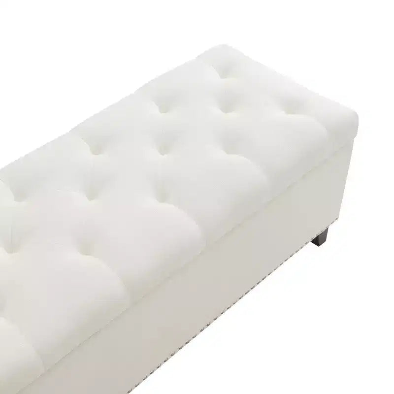 47,5" Banc ottoman de rangement, Banc de bout de lit avec charnière de sécurité, Tissu de lin capitonné, Banc pour le salon, l'entrée, la chambre, le couloir