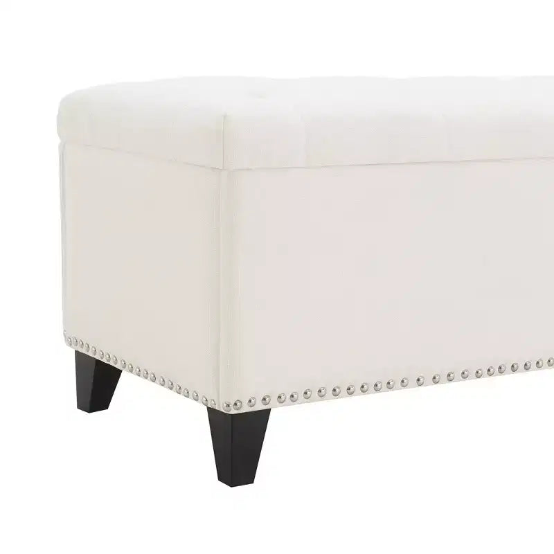 47,5" Banc ottoman de rangement, Banc de bout de lit avec charnière de sécurité, Tissu de lin capitonné, Banc pour le salon, l'entrée, la chambre, le couloir