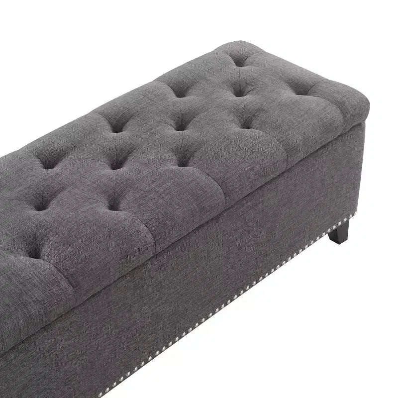 47,5" Banc ottoman de rangement, Banc de bout de lit avec charnière de sécurité, Tissu de lin capitonné, Banc pour le salon, l'entrée, la chambre, le couloir