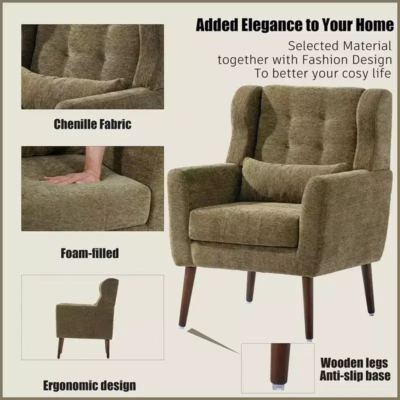 Fauteuil d'appoint moderne de 95,5 cm, fauteuil de lecture rembourré en mousse avec coussin et dossier haut, fauteuil de salon capitonné en tissu chenille