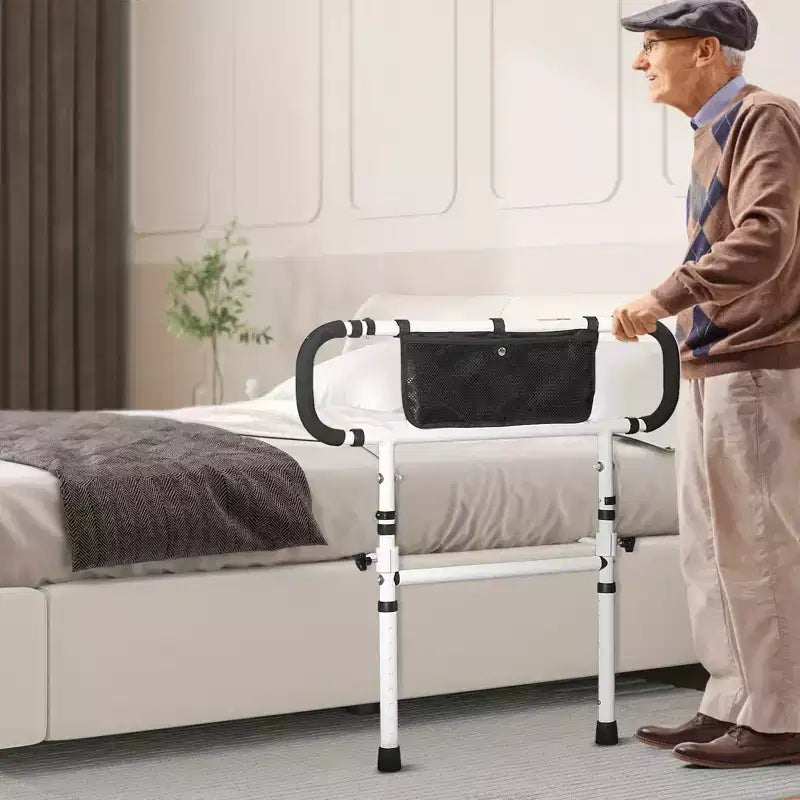 VEVOR Barres de lit pliables pour personnes âgées, poignée de lit pour adultes âgés, barrière de lit pour personnes âgées, capacité de charge de 204 kg, blanche
