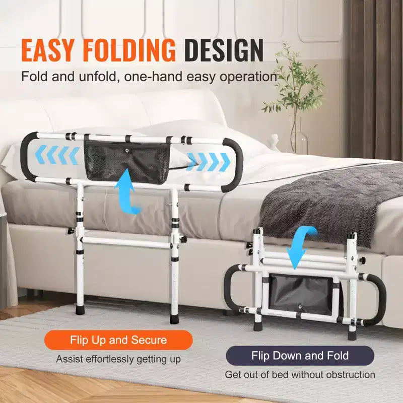 VEVOR Barres de lit pliables pour personnes âgées, poignée de lit pour adultes âgés, barrière de lit pour personnes âgées, capacité de charge de 204 kg, blanche