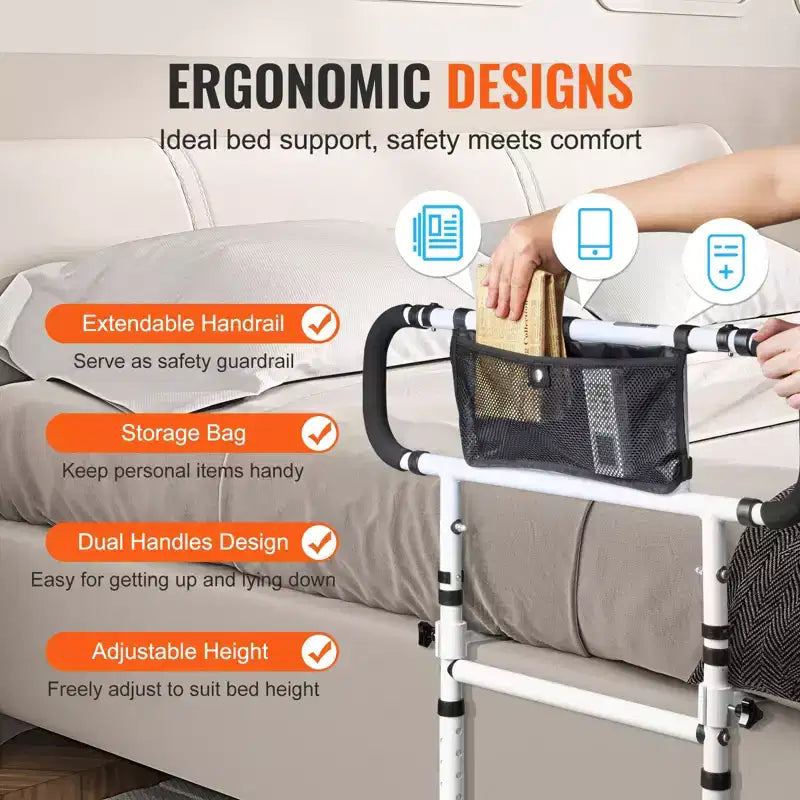 VEVOR Barres de lit pliables pour personnes âgées, poignée de lit pour adultes âgés, barrière de lit pour personnes âgées, capacité de charge de 204 kg, blanche