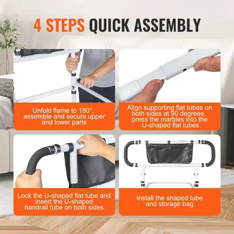 VEVOR Barres de lit pliables pour personnes âgées, poignée de lit pour adultes âgés, barrière de lit pour personnes âgées, capacité de charge de 204 kg, blanche