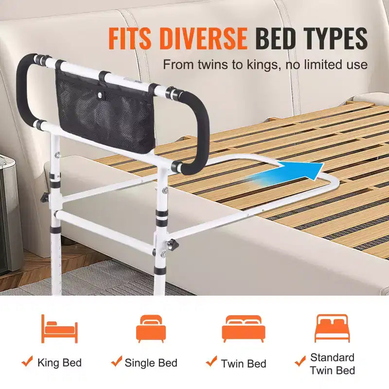 VEVOR Barres de lit pliables pour personnes âgées, poignée de lit pour adultes âgés, barrière de lit pour personnes âgées, capacité de charge de 204 kg, blanche