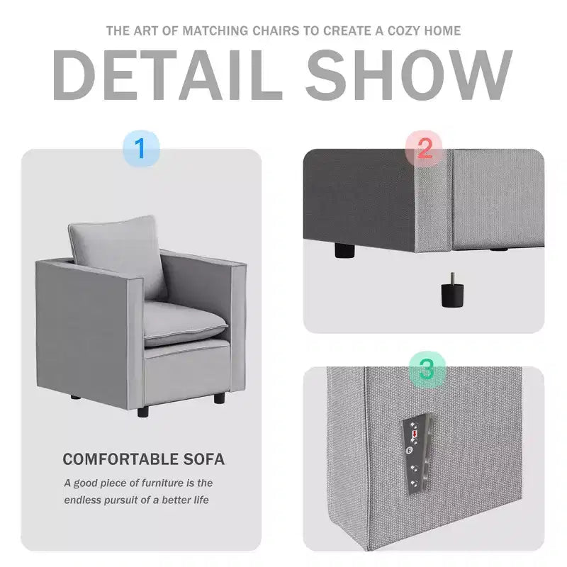 Fauteuil simple gris lot de 2, Coussin d'assise doux et respirant, Fauteuil moelleux pour chambre à coucher ou salle de lecture