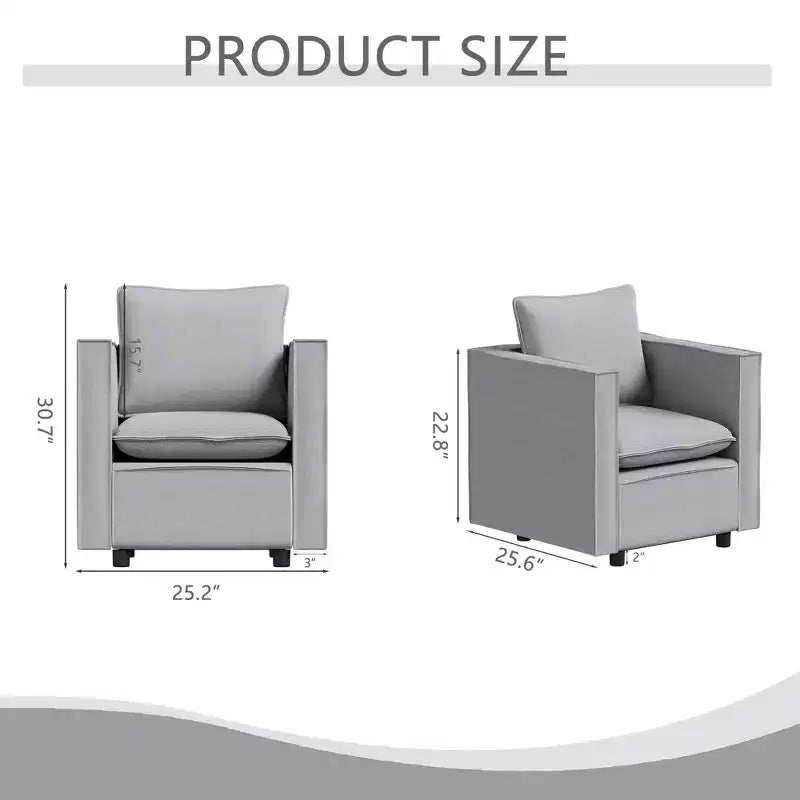 Fauteuil simple gris lot de 2, Coussin d'assise doux et respirant, Fauteuil moelleux pour chambre à coucher ou salle de lecture