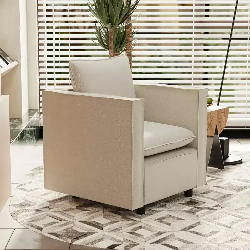 Fauteuil simple beige, Chaises décoratives avec coussin d'assise moelleux Fauteuils pour salle de lecture Salon