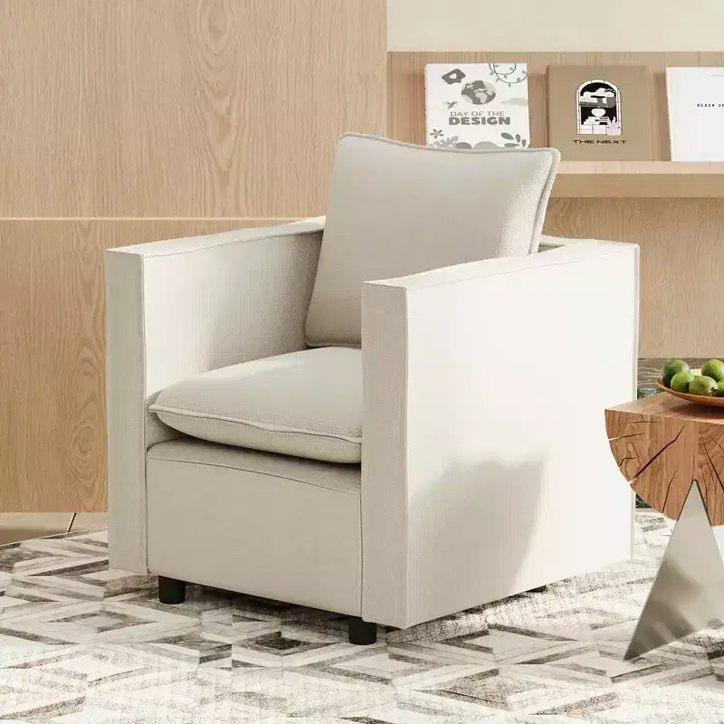Fauteuil simple beige, Chaises décoratives avec coussin d'assise moelleux Fauteuils pour salle de lecture Salon
