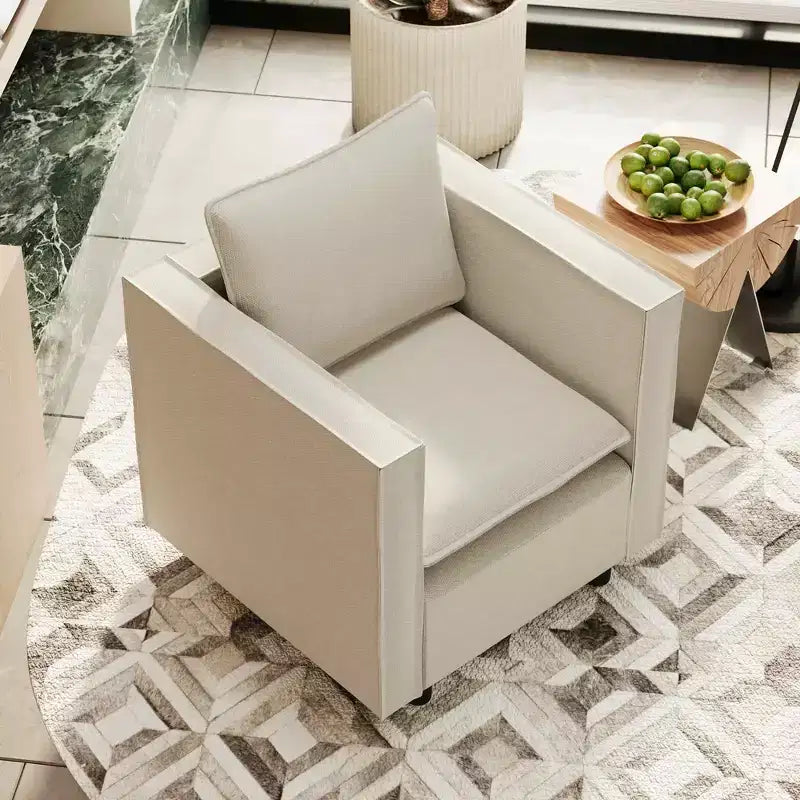 Fauteuil simple beige, Chaises décoratives avec coussin d'assise moelleux Fauteuils pour salle de lecture Salon