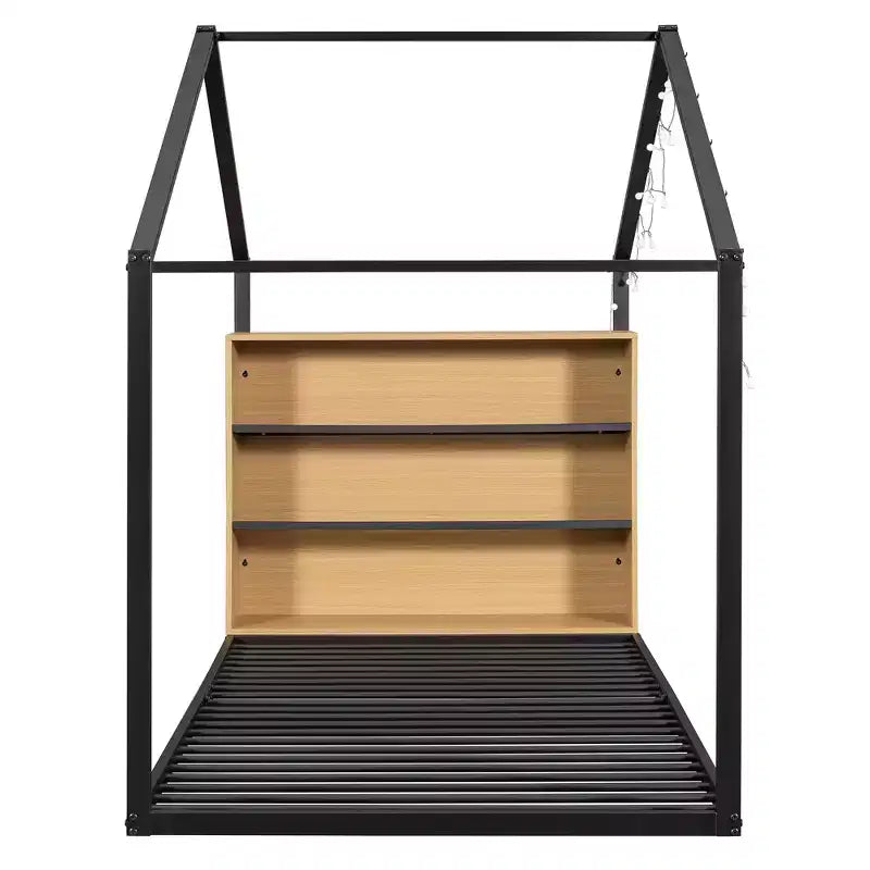 Lit cabane double en métal Luxystar avec étagères et lumières LED