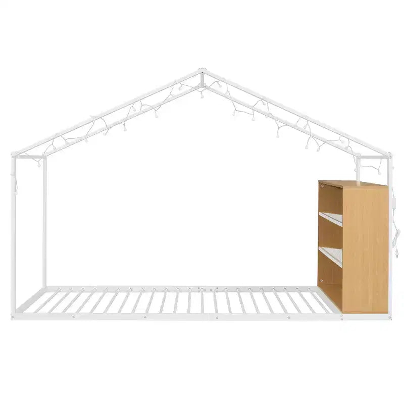 Lit cabane double en métal Luxystar avec étagères et lumières LED