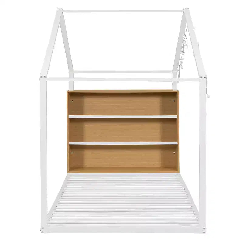 Lit cabane double en métal Luxystar avec étagères et lumières LED